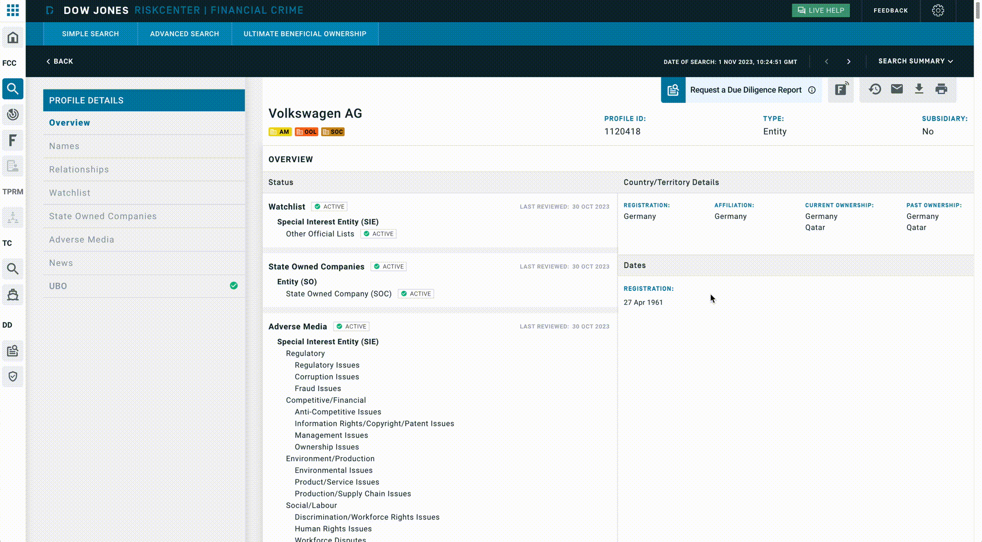 Old Risk Profile Page